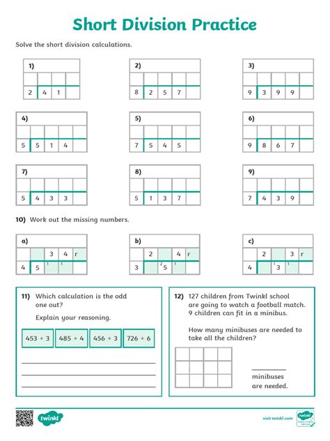 Short Division Practice Activity Sheet | PDF