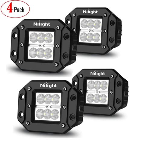 Nilight 4pcs 18w Led Work Light Bar Flush Mount Flood Lights Backup Reverse Rearfront Bumper