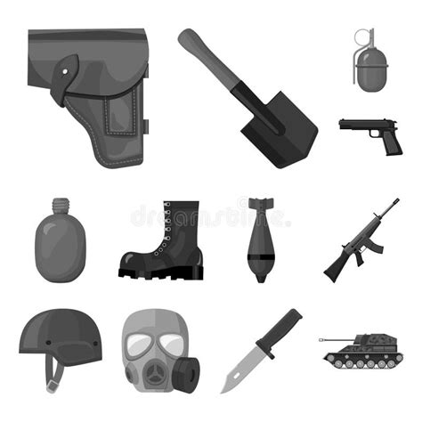 Army And Armament Monochrome Icons In Set Collection For Design