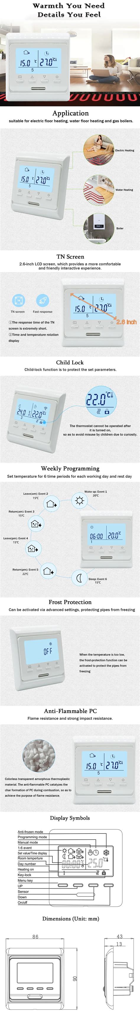 Thermostat de chauffage par le sol électriques Thermostat Programmables