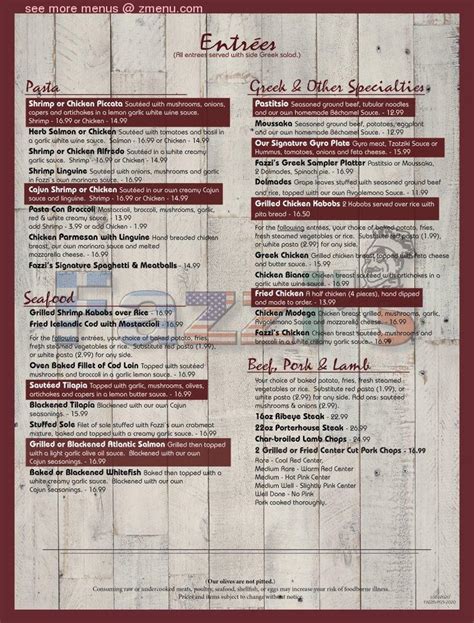 Menu at Fazzi's Restaurant & Bar, Collinsville