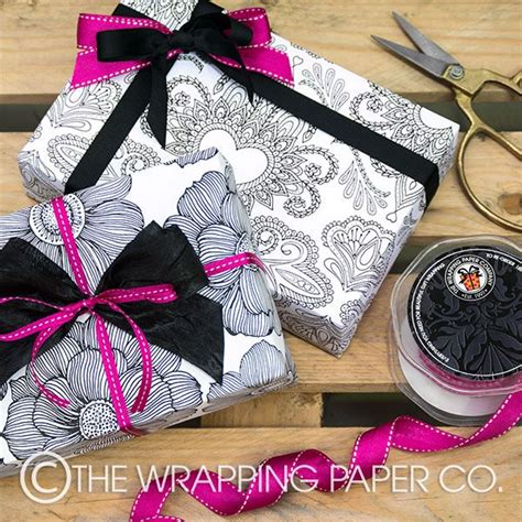 Wrapco Floral Lines Mamata B W Gift Wrap Teamed With Hot Pink And