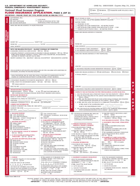 Ff T Nfip Flood Insurance Application May Form Fill Out And