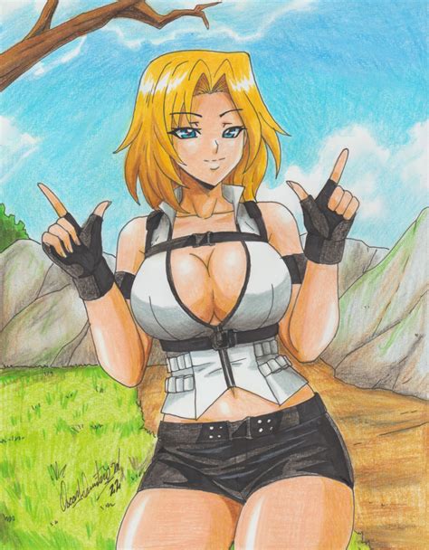 Hentai Blonde Girl Alluring Arms Up Artist Name Belt Black