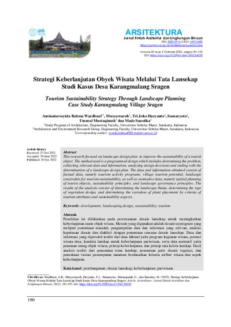 Pdf Strategi Keberlanjutan Obyek Wisata Melalui Tata Lansekap Studi