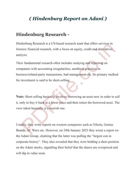 SOLUTION: Hindenburg report on adani - Studypool