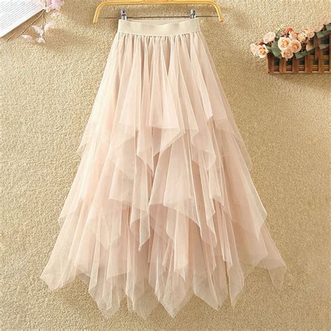 Idall Midi Skirtwomens Skirts Women Spring Solid Color A Line Elastic High Waist Long Mesh