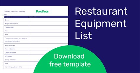 Restaurant equipment list | Download Free Template