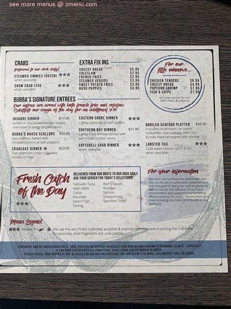 Menu at Bubba's Seafood Restaurant and Crabhouse, Virginia Beach