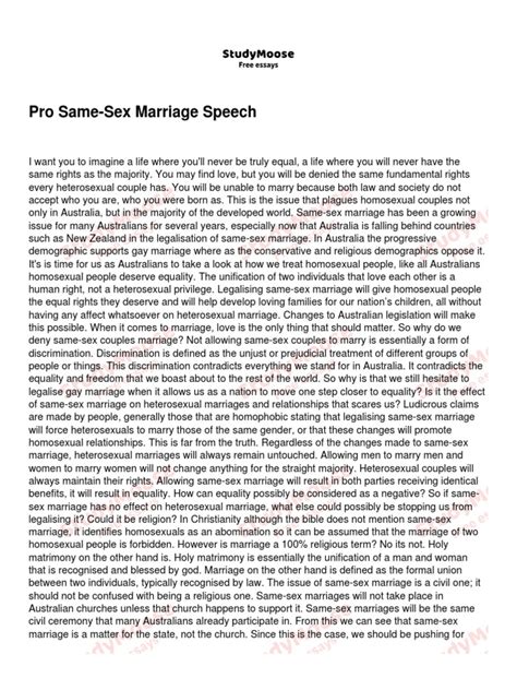 Pro Same Sex Marriage Speech Pdf Homosexuality Marriage