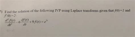 Solved Find The Solution Of The Following Ivp Using Laplace Chegg