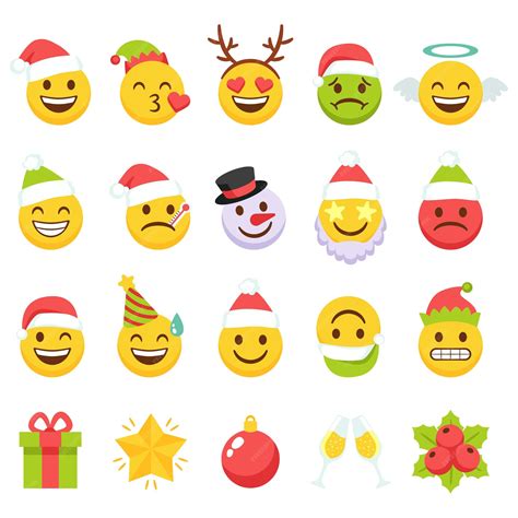 Premium Vector Christmas Emojis Flat Icons Set Pictogram Logogram