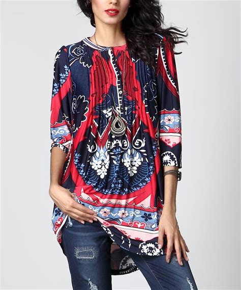 Navy Paisley Notch Neck Pin Tuck Tunic Fashion Dresses Casual Dress