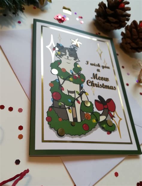 Gold Metallic Christmas Cat Greeting Card A Christmas Cat Greeting