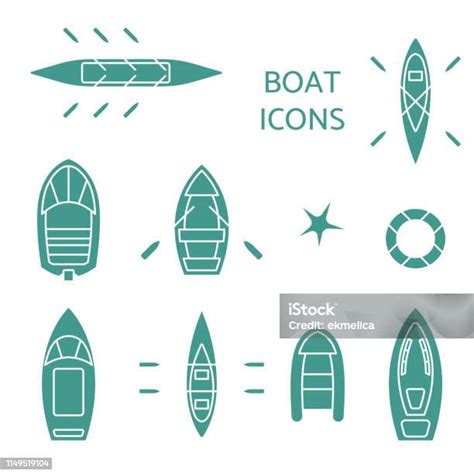 設置了船圖示向量圖形及更多一組物體圖片 一組物體 乘客 划船 Istock