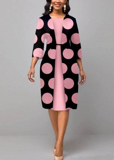 Rotita Faux Two Piece Polka Dot Pink Dress Girls Dress Outfits Women