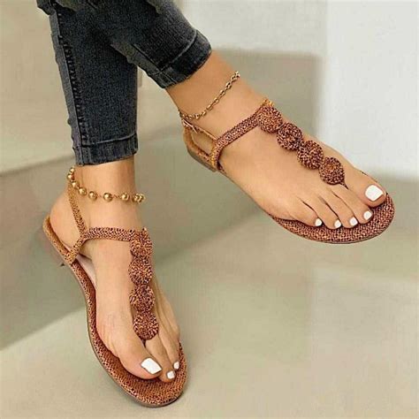 Kaufe Frauen Sommer Sandalen Flach L Ssig Strand Offene Zehen Damen