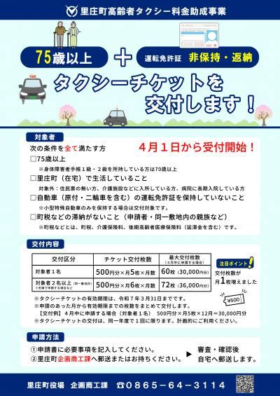 高齢者タクシー料金助成事業 里庄町公式ホームページ