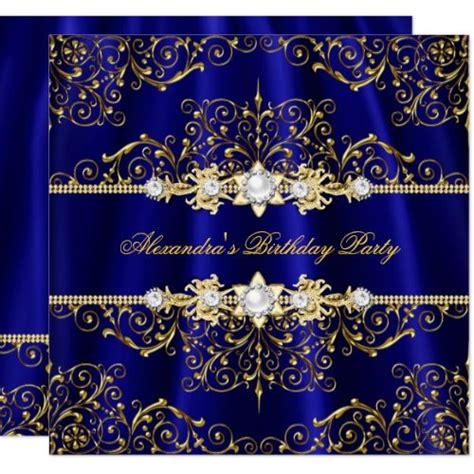 Elegant Royal Blue Gold Damask Birthday Party Invitation Zazzle