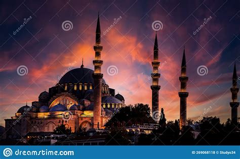 Suleymaniye Mosque During Sunset In Istanbul City Turkey Stock Photo