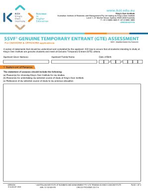 Fillable Online Ssvf Genuine Temporary Entrant Gte Assessment Koi