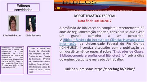 Submissão de artigos para dossiê temático da revista Biblios está