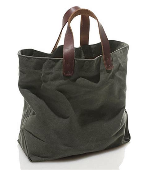 High Quality And Vintage Waxed Canvas Tote In Military Green Brown