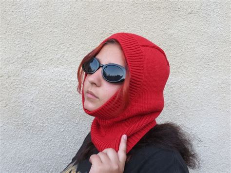 Balaclava Face Mask. Balaclava With Hood, Knitted Hood, Ski Mask , Winter Helmet Hat ,red Knit ...