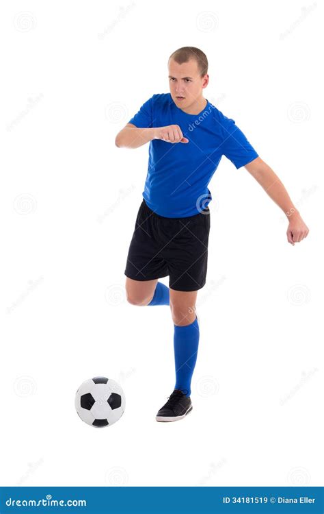 Soccer Player Kicking Ball Isolated On White Background Royalty Free