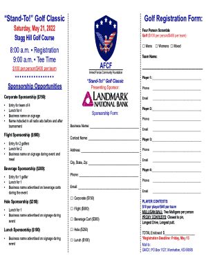 Fillable Online Stand To Golf Classic Golf Registration Form Fax