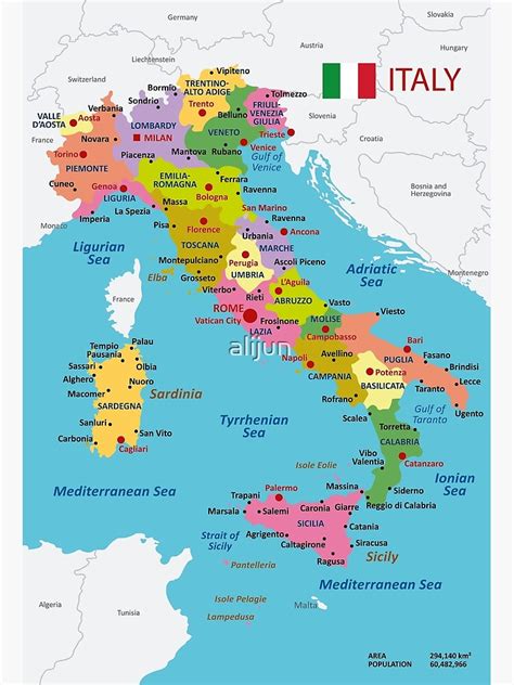 Italy map with regions and main cities Premium Matte Vertical Poster ...