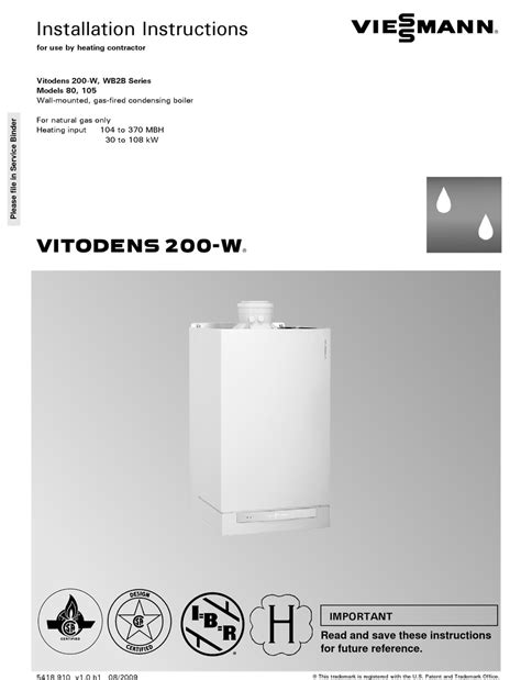 VIESSMANN VITODENS 200 W SERIES INSTALLATION INSTRUCTIONS MANUAL Pdf