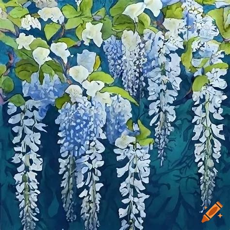 Watercolor Painting Of Wisteria Blossom On White Background