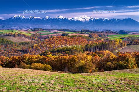 北海道 美瑛町 秋の美瑛の丘と十勝岳連峰の風景 写真素材 6793954 フォトライブラリー Photolibrary