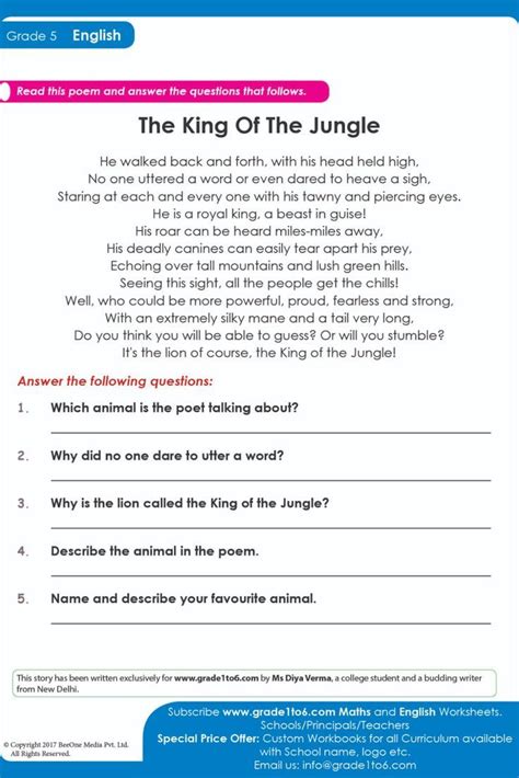 English Worksheets For Grade Comprehension