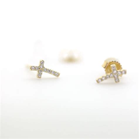 Diamond Cross Earrings, Cross Diamond Earrings, 14k Diamond Cross ...