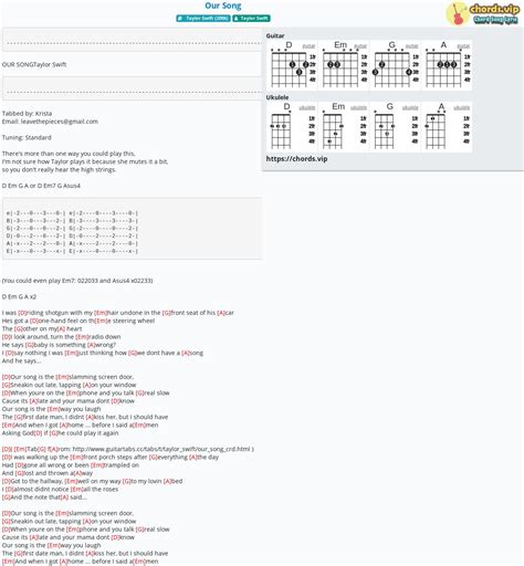 Chord: Our Song - tab, song lyric, sheet, guitar, ukulele | chords.vip