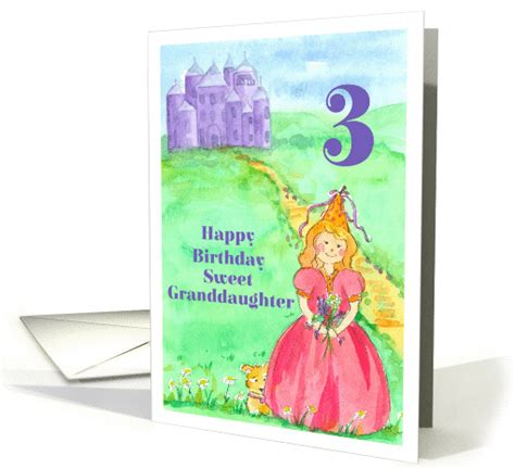 Happy 3rd Birthday Granddaughter Princess Castle Illustration card