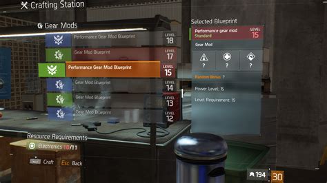 Performance Gear Mod Blueprint Crafting Blueprint Item · The Division ...