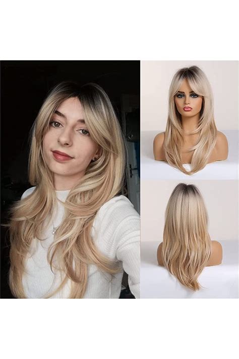 Magqoo Blonde Wig For Women Blonde Layered Wig Dark Roots Long Blonde