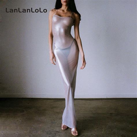 Lanlanlolo Women S Solid Color Fashion Sexy See Through Mesh Slim