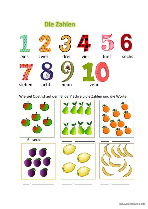 Zahlen Deutsch DAF Arbeitsblätter pdf doc