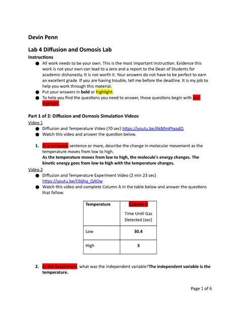 Diffusion And Osmosis Lab