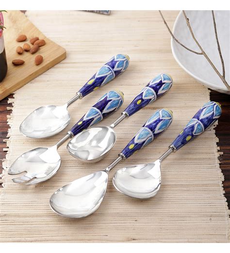 Buy Ceramic Mughal Serving Spoons Set Of 5 By Vareesha Online Spoons Spoons Test 1