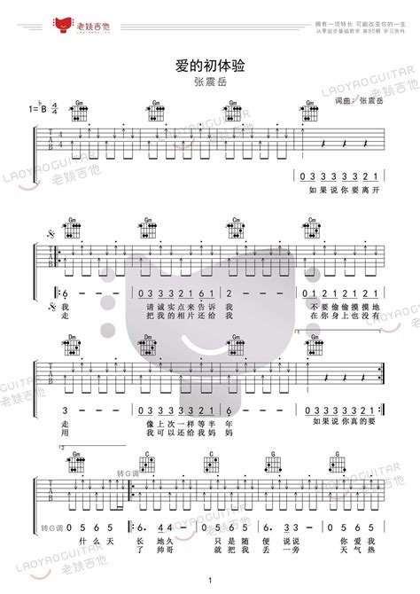 张震岳《爱的初体验》吉他谱 吉他弹唱谱 老姚吉他编配 酷玩吉他