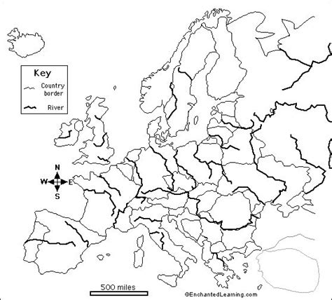 Blank Physical Map Of Europe With Rivers