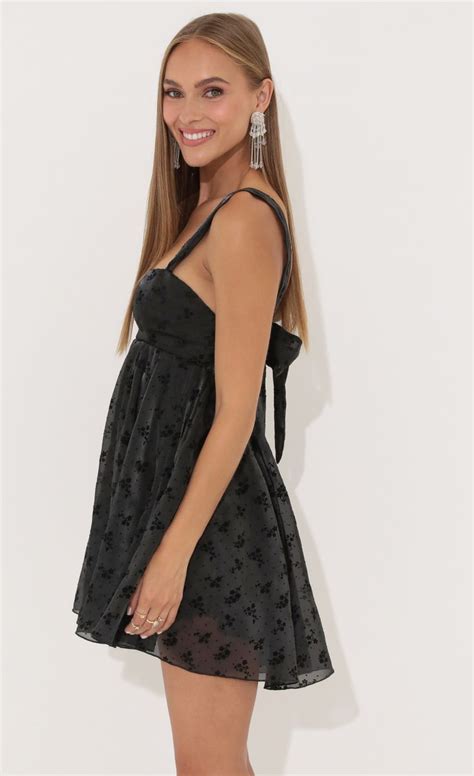 Jennifer Floral Organza Baby Doll Dress In Black Lucy In The Sky