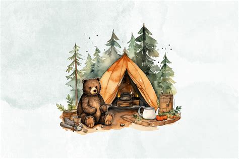 Camping Bear Watercolor Sublimation By Bundlestshirt Thehungryjpeg