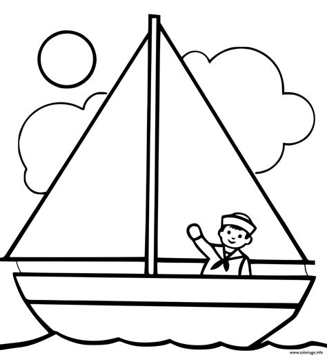 Coloriage Bateau Facile Avec Soleil Et Capitaine Jecolorie