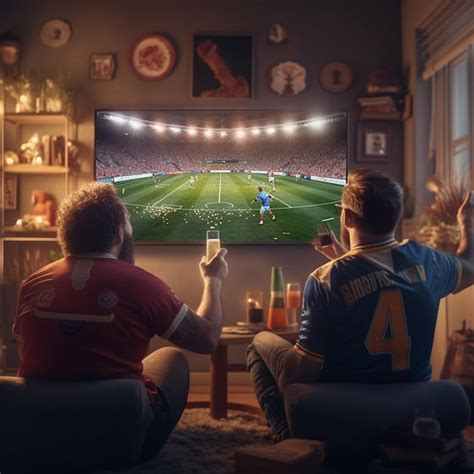 Premium Photo Two People Are Watching A Soccer Game On A Tv